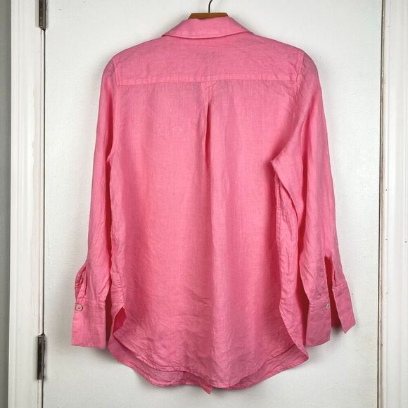 Talbots Petite MP 100% Linen Pink Long Sleeve Button Down Boyfriend Shirt Tunic - Picture 4 of 7